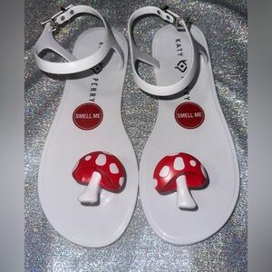 Katy Perry Collections White Sandals with Red Mushroom Accent,Never Worn